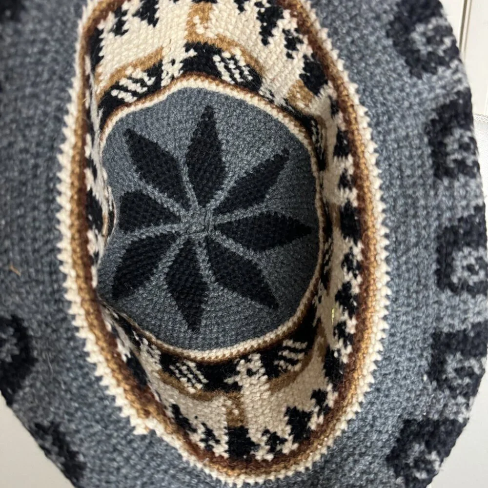 Peruvian Wool  Hat  Gray Black White Unisex